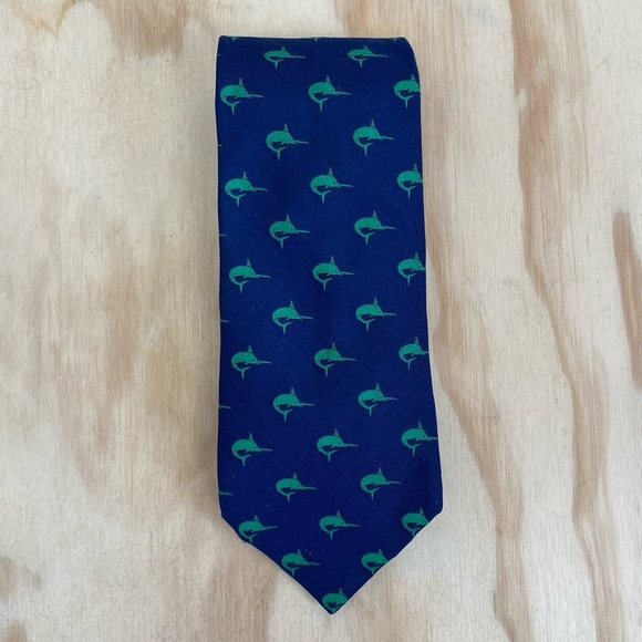 Vintage Polo Ralph Lauren Silk Necktie Marlin Motif Blue - Picture 1 of 3